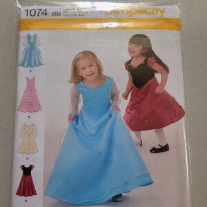 Simplicity 1074 Girls Short or Long Dresses Sizes 4, 5, 6. 7, 8